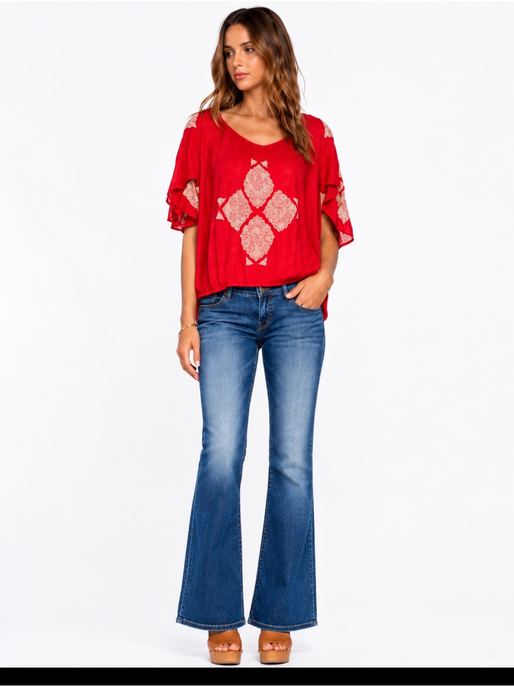 Free People Ponce de Leon Top in Red Combo